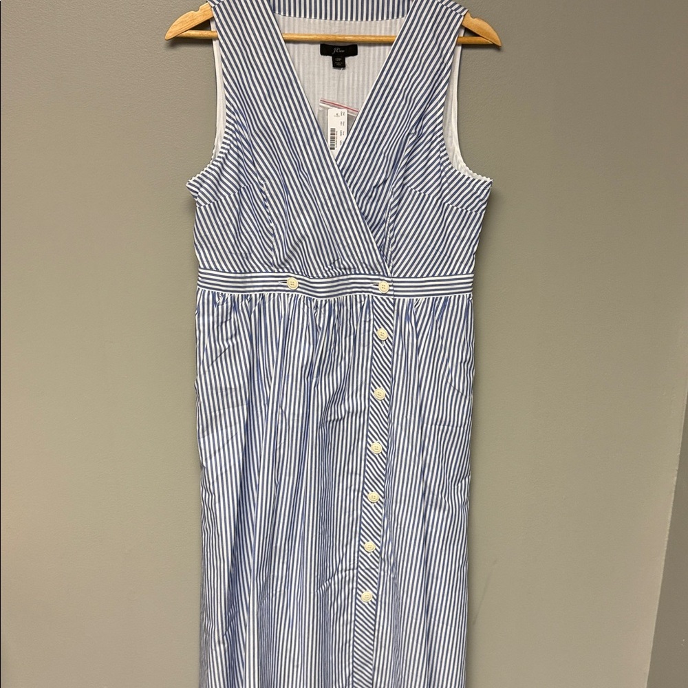 J.Crew Size 12P Blue Stripe Cotton Wrap Dress Petite NWT - Picture 2 of 6
